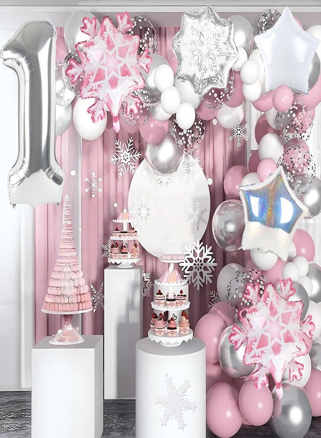 Kriyokiaa Winter Onederland 1st Birthday Party Decorations, 40" Pink One Balloon for First Birthday Decorations Wonderland Snowflake Foil Helium Balloons 1st Girl Party Supplies, Pink - Image 3